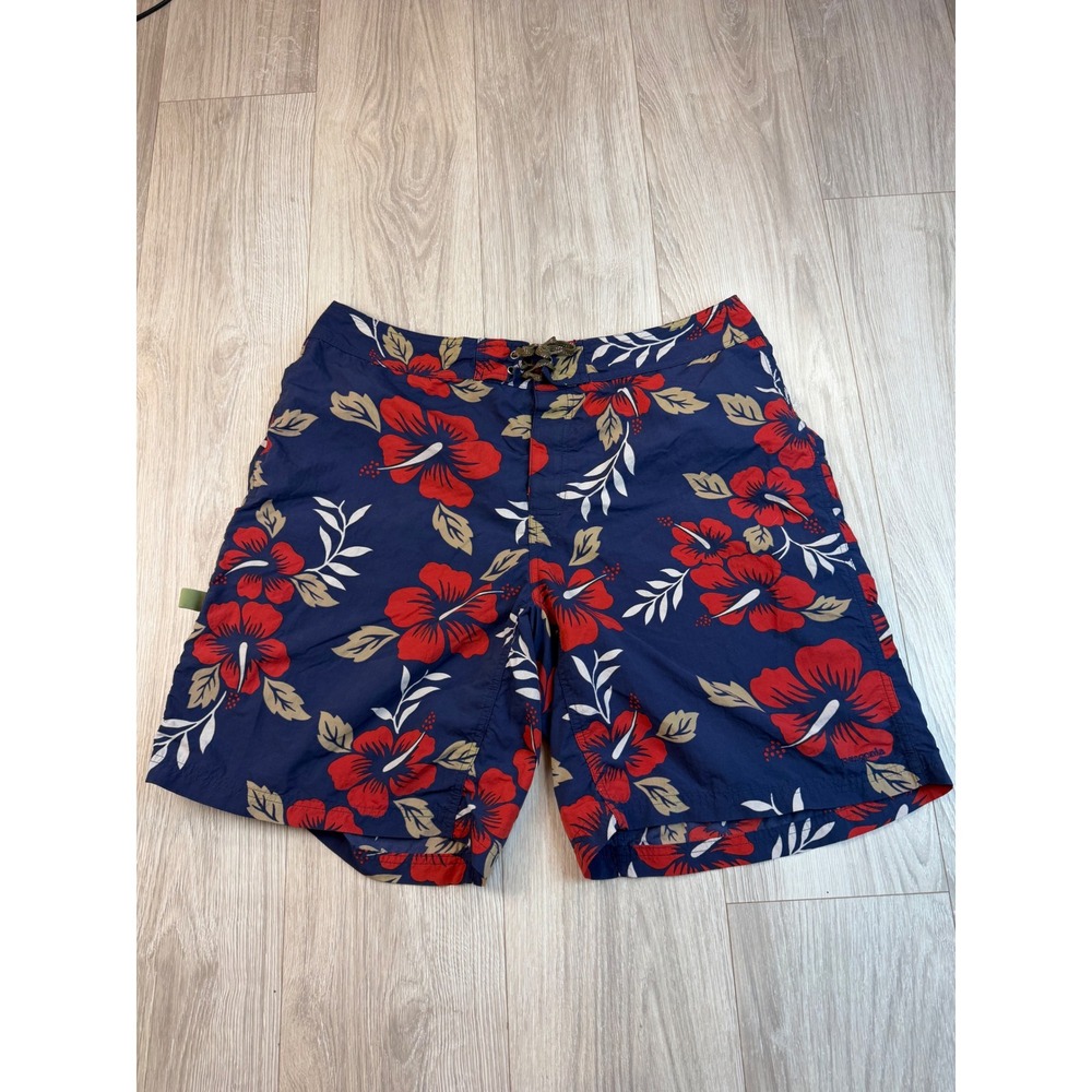 Patagonia Mens 36 Board Shorts Navy Blue Red Hibiscus Floral Tropical Swim Trunk
